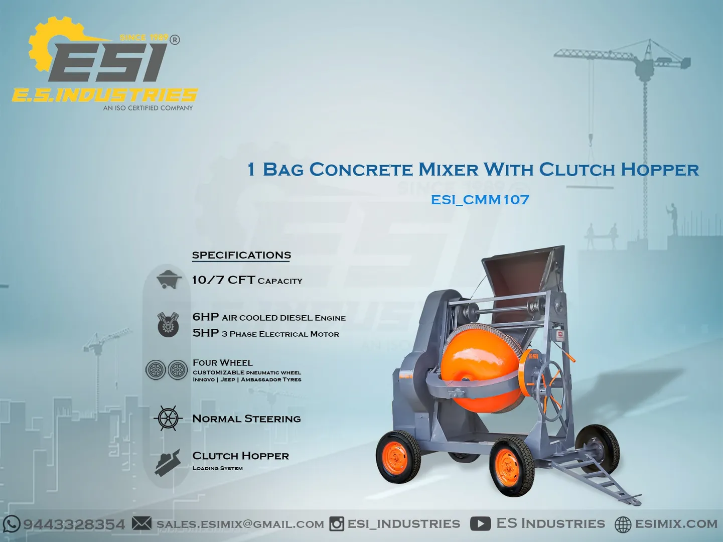 ONE BAG CONCRETE MIXER WITH CLUTCH HOPPER IN SALEM