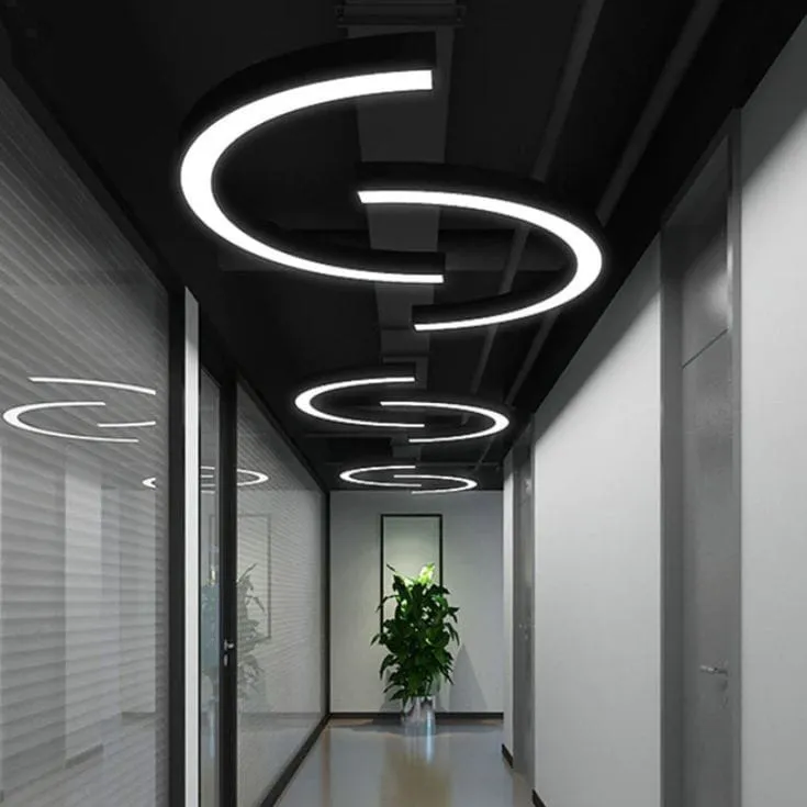 Office Corridor with Curved LED Ceiling Lights