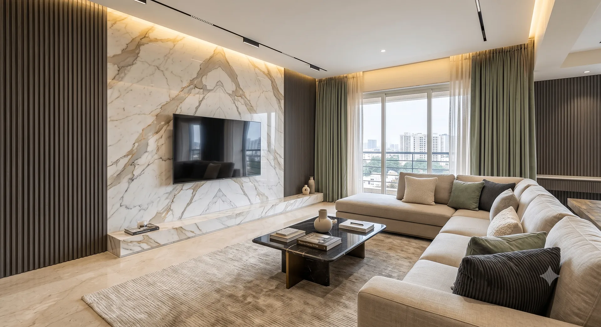 Luxury Living Room Interior Design in Baner: Quiet Luxury & Modern Aesthetics