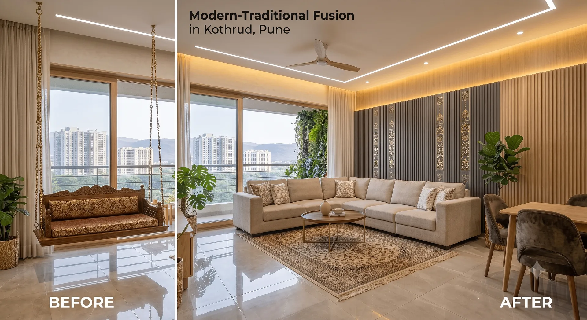 Modern-Traditional Fusion Interior Design for Legacy Apartments in Kothrud