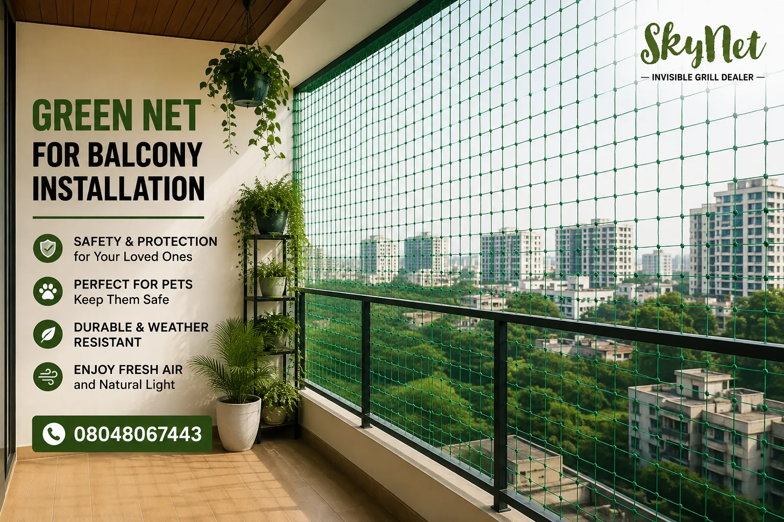Green Net for Balcony Installation – Safe, Stylish & Practical Balcony Protection