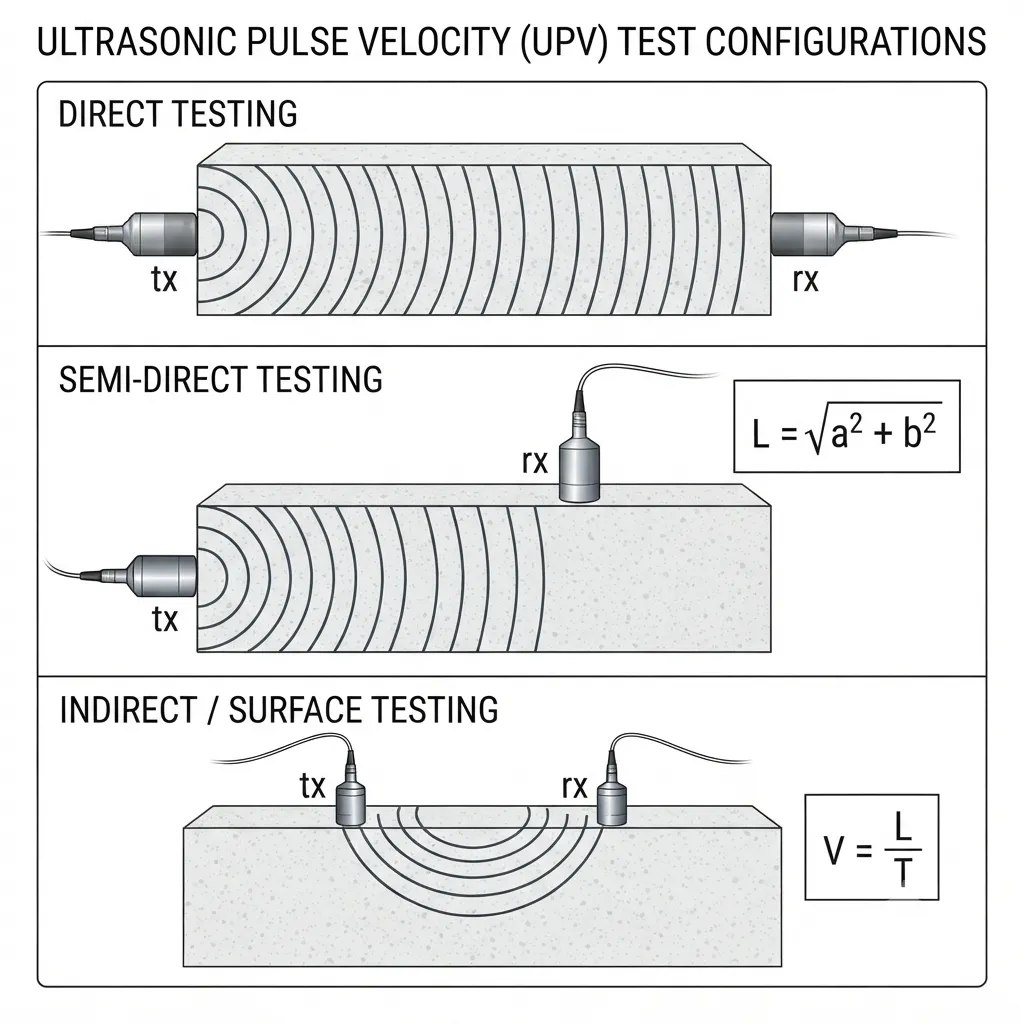 How Do Different UPV Testing Arrangements (Direct, Semi-Direct, Indirect) Compare?