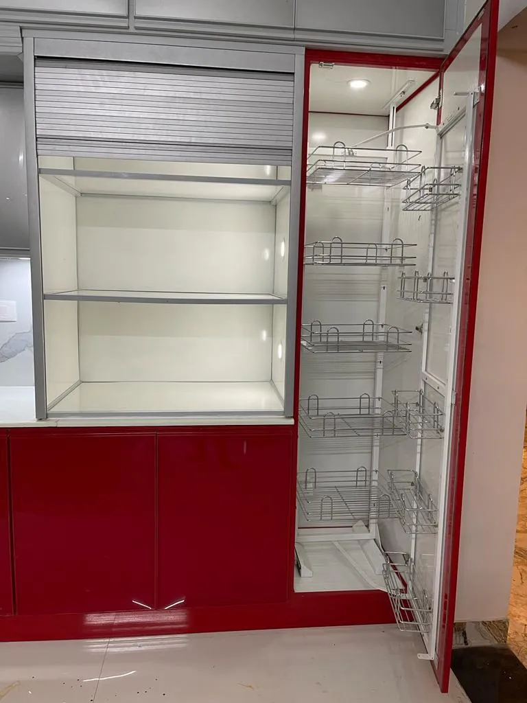 Tall Kitchen Pantry with Pull-Out Storage and Illuminated Shelving
