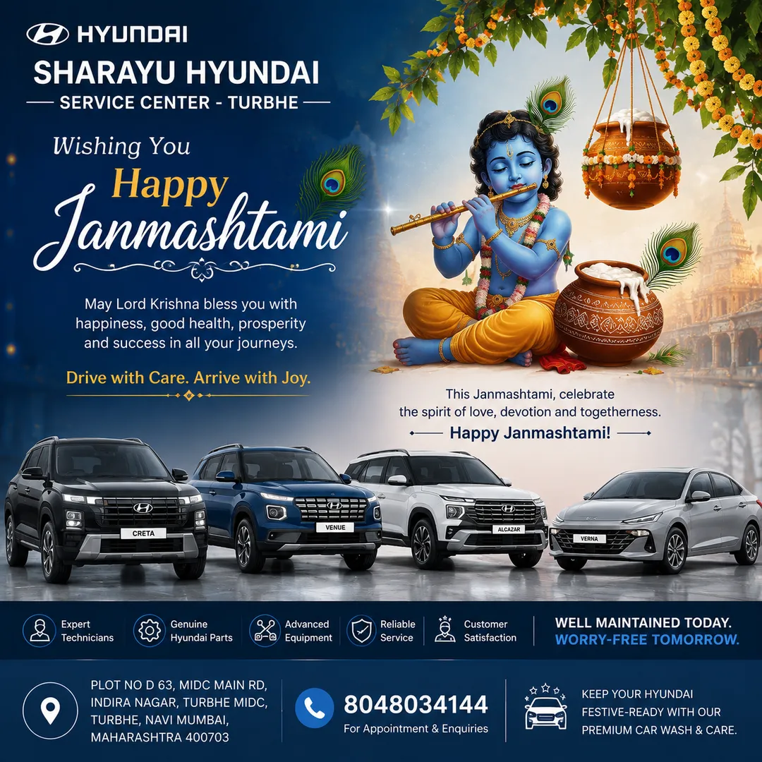 Happy Janmashtami from Sharayu Hyundai Service Center, Turbhe | Expert Hyundai Car Care
