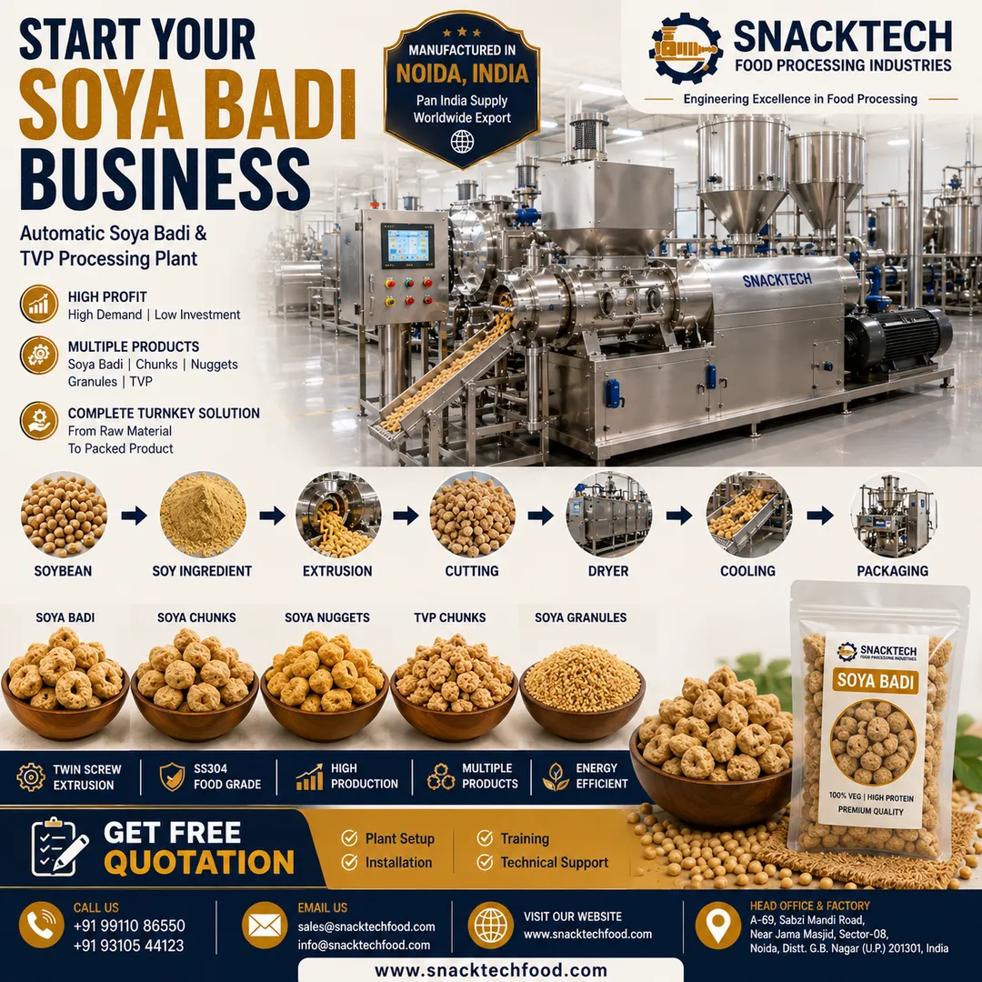 Best Soya Badi Making Machine Manufacturer in India | Automatic Soya Chunk Processing Plant | Noida