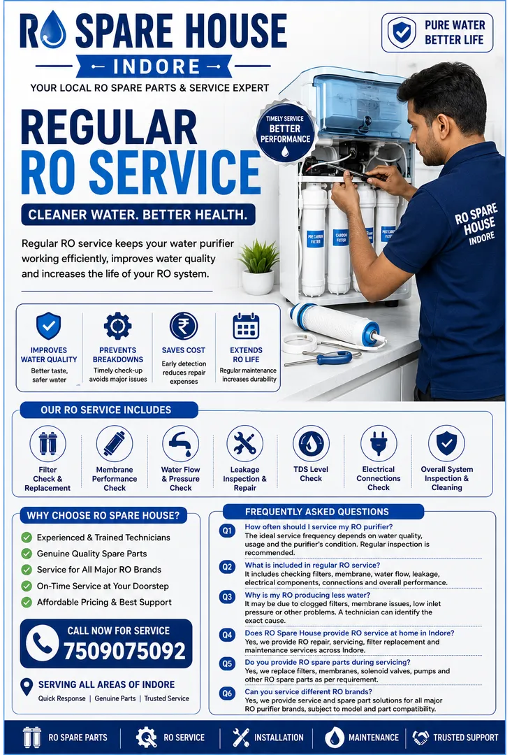 Regular RO Service in Indore – Reliable RO Maintenance | RO Spare HouseLooking for regular RO servic...