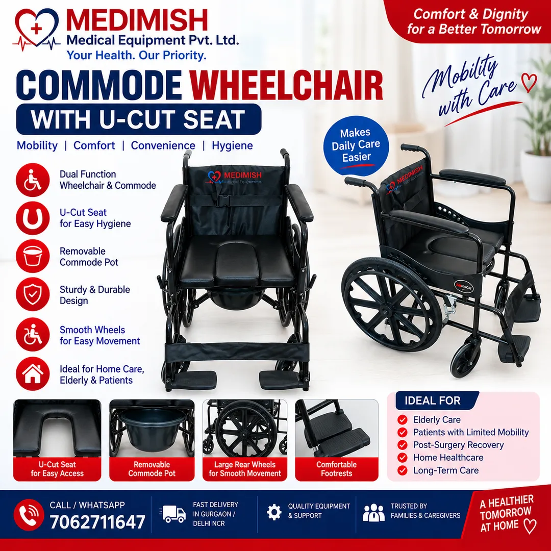 Commode Wheelchair with U-Cut Seat in Gurgaon | Wheelchair with Commode
