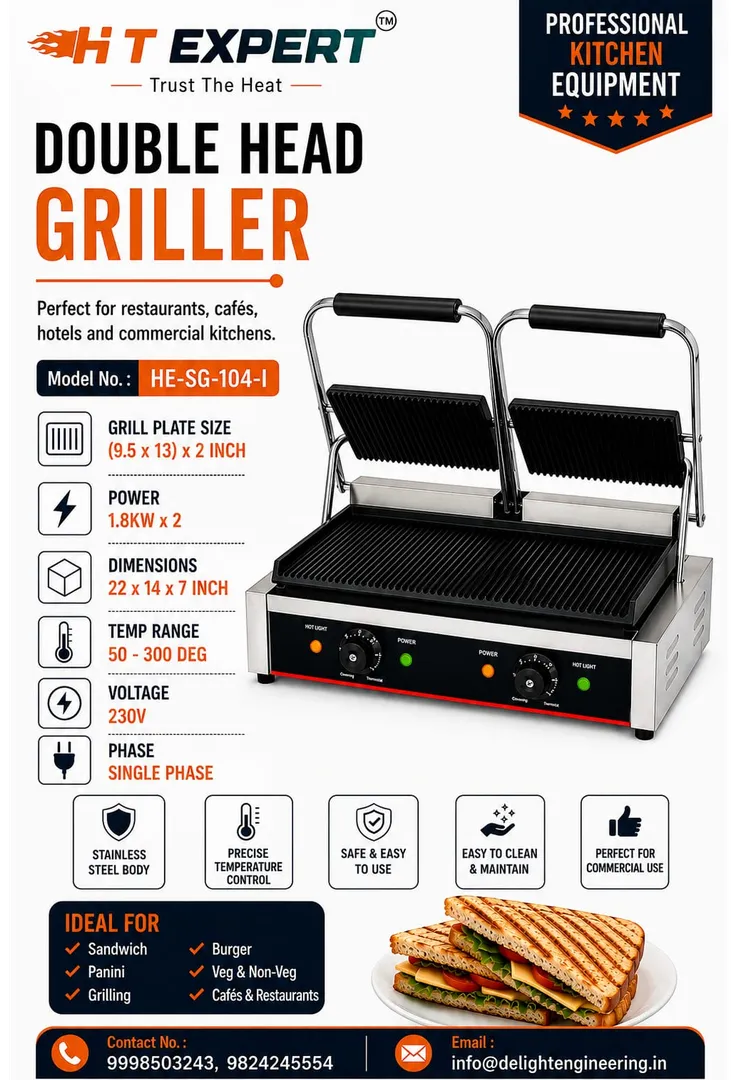 4 slicer Sandwich griller Jumbo
A heavy-duty electric griller designed with large grilling plates t...