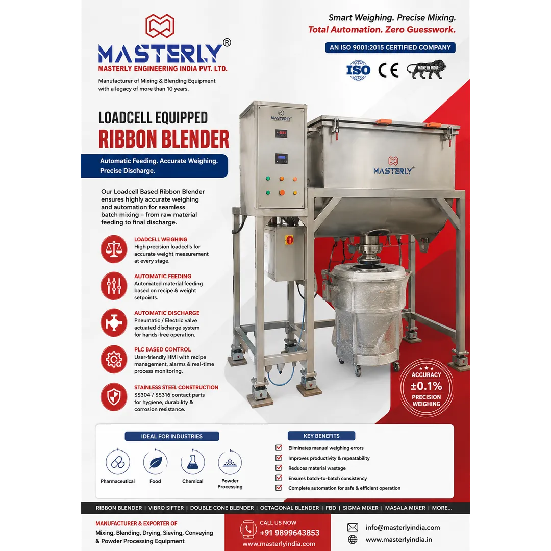 Load Cell Based Automatic Ribbon Blender, you can position it as a fully automated powder handling a