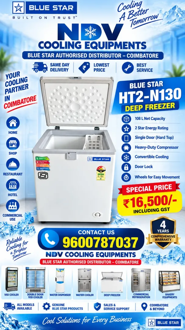 Ndv Cooling Equipments | Blue Star Authorised Commercial Deep Freezer Distributor In Coimbatore
