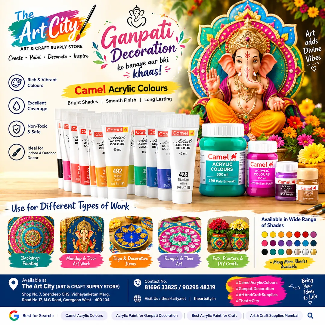 GANPATI DECORATION WITH ACRYLIC COLOURS The Art City Art & Craft Supply Store Goregaon West, Mumbai
