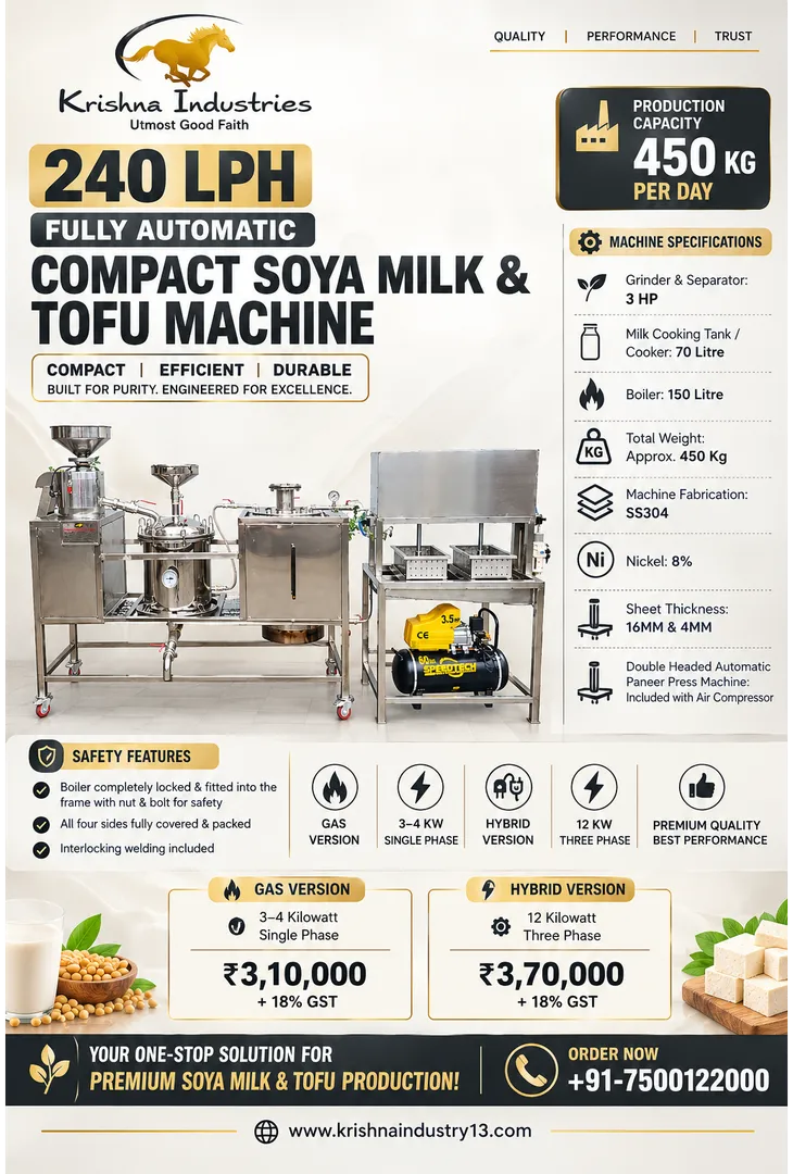 240 LPH Fully Automatic Soya Milk & Tofu Machine