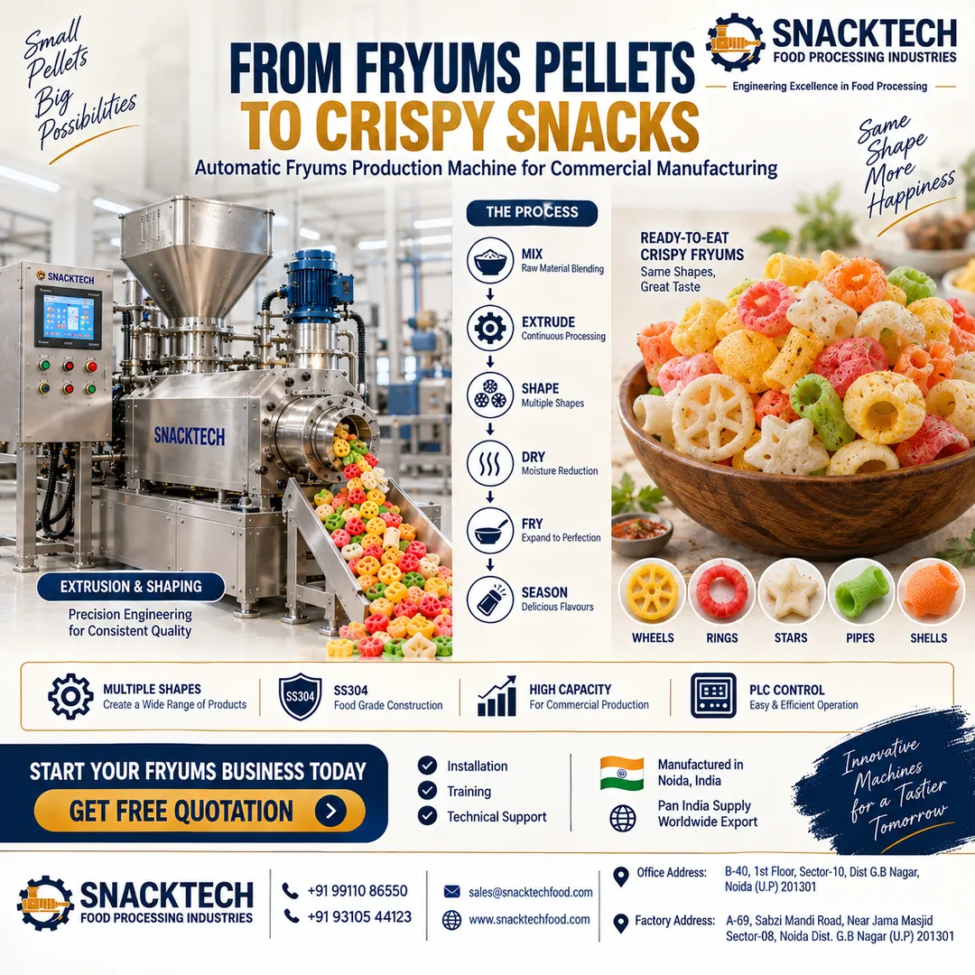 Automatic Fryums Making Machine Manufacturer in India | Fryums Extruder & Production Plant