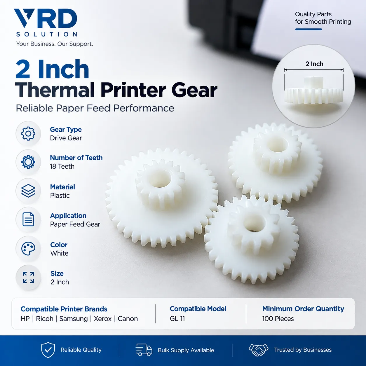 2 Inch Thermal Printer Gear – 18 Teeth Drive Gear | VRD Solution