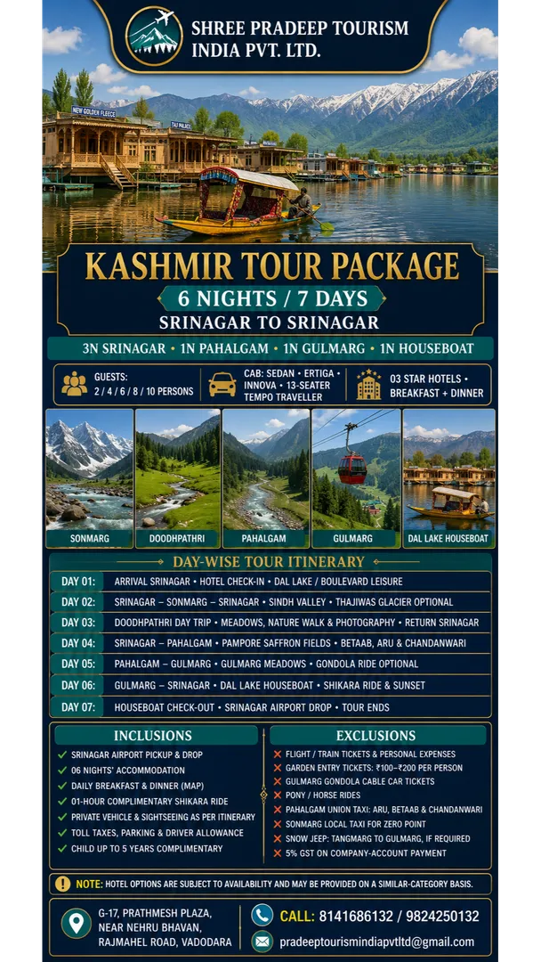 Looking for a reliable Kashmir tour organiser in Vadodara?