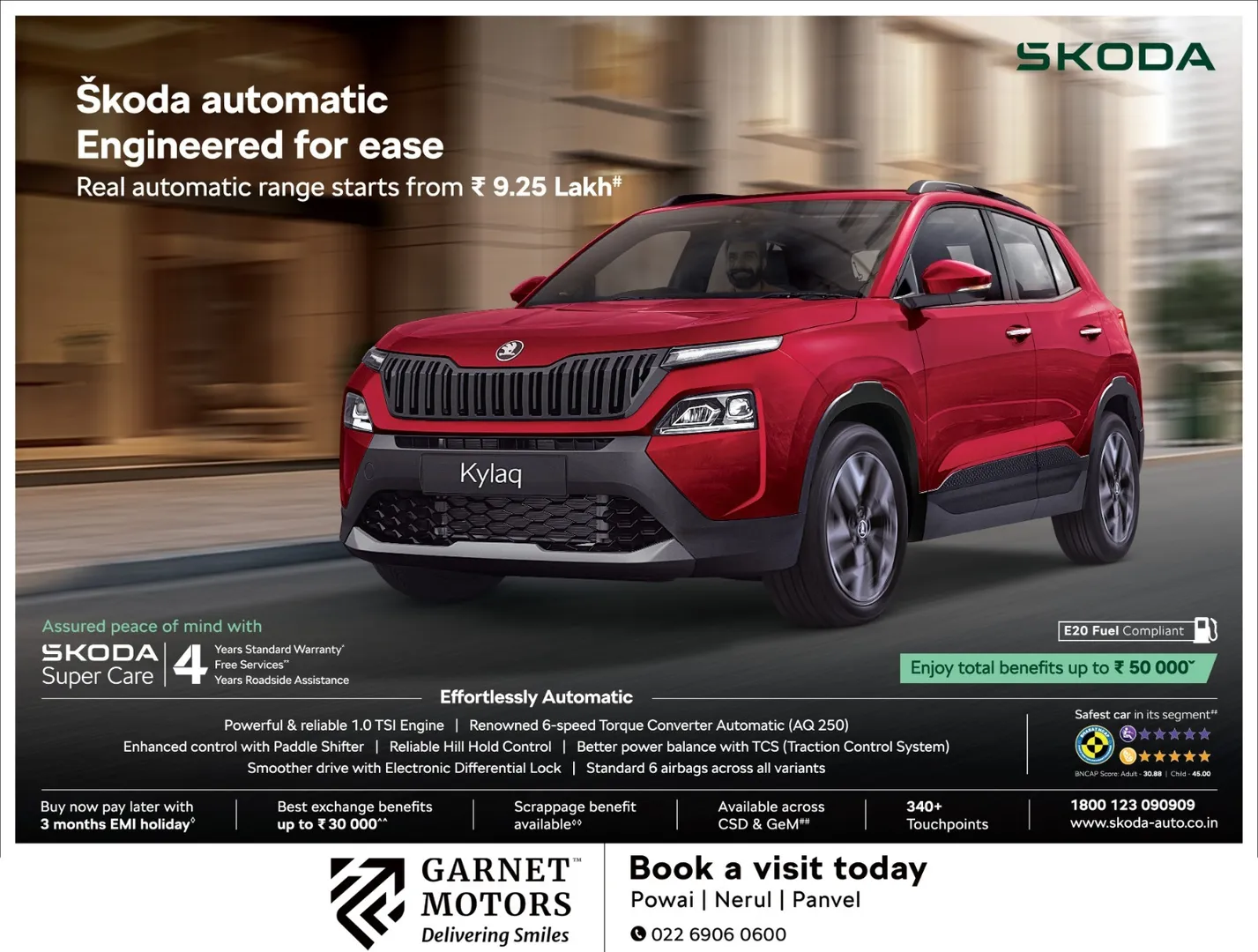 Škoda Automatic Cars in Powai, Nerul & Panvel | From ₹9.25 Lakh + Up to ₹50,000 Benefits