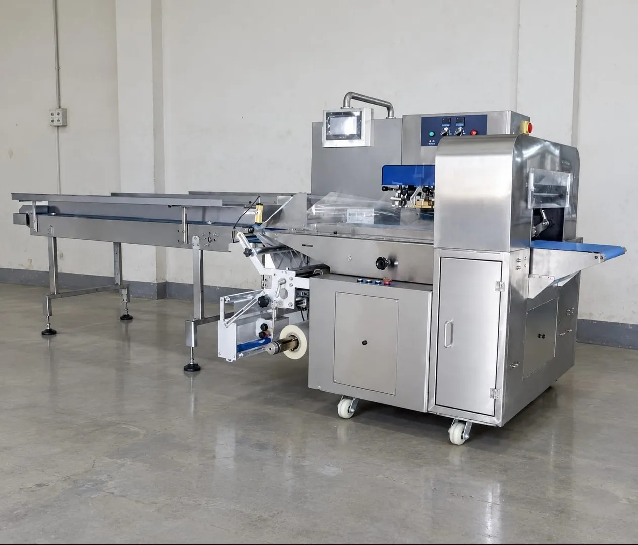 Robotech Automation Faridabad offers a fully Automatic Horizontal Flow Wrap bread packing machine en...