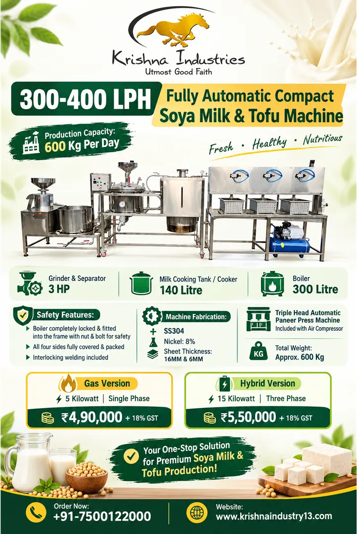 300–400 LPH Soya Milk & Tofu Machine