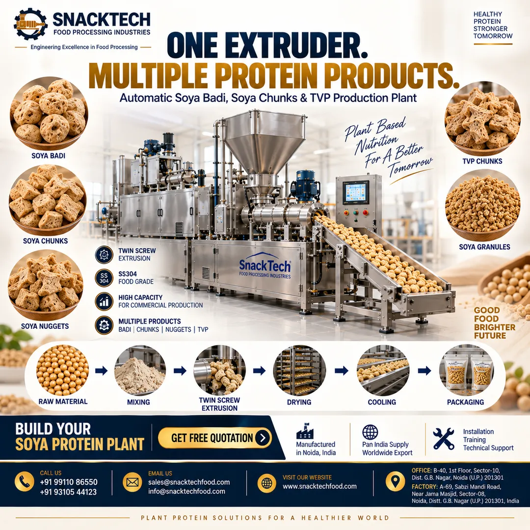 Automatic Soya Badi Making Machine Manufacturer in India | Soya Chunk, TVP & Protein Plant