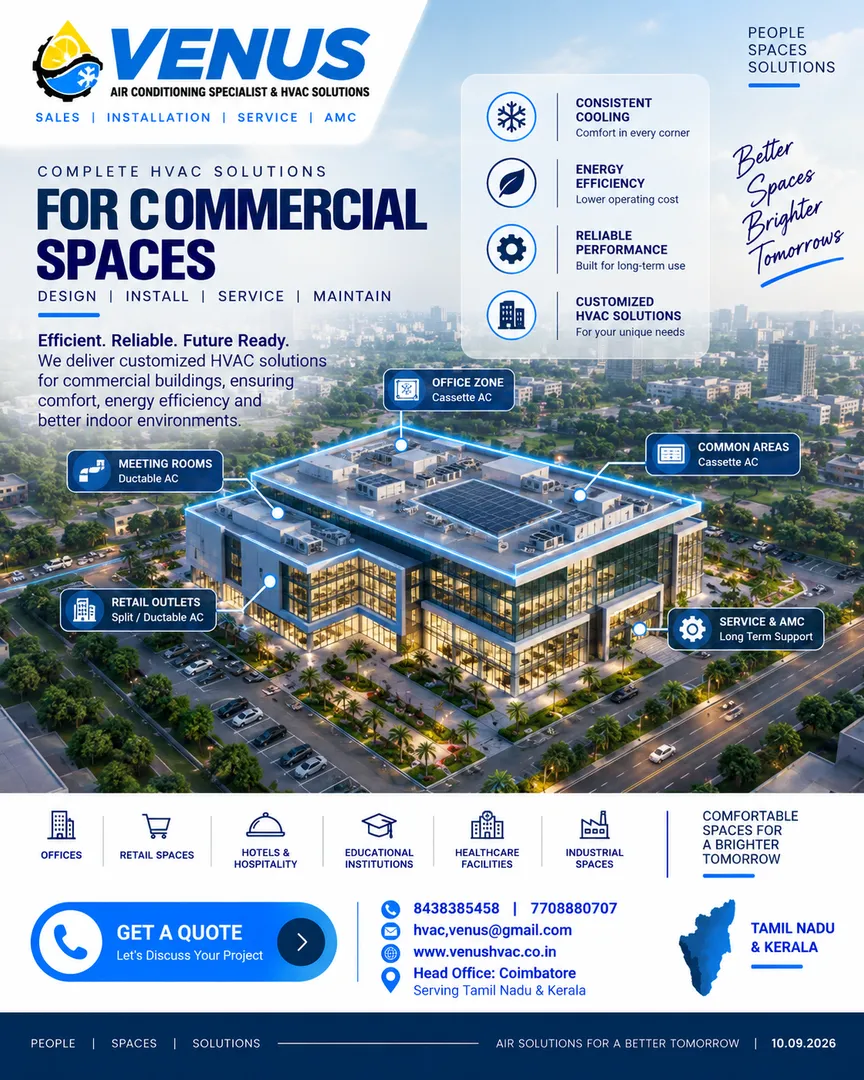 # COMMERCIAL HVAC SOLUTIONS FOR MODERN SPACES
**Efficient. Reliable. Future Ready.**
Commercial bu...