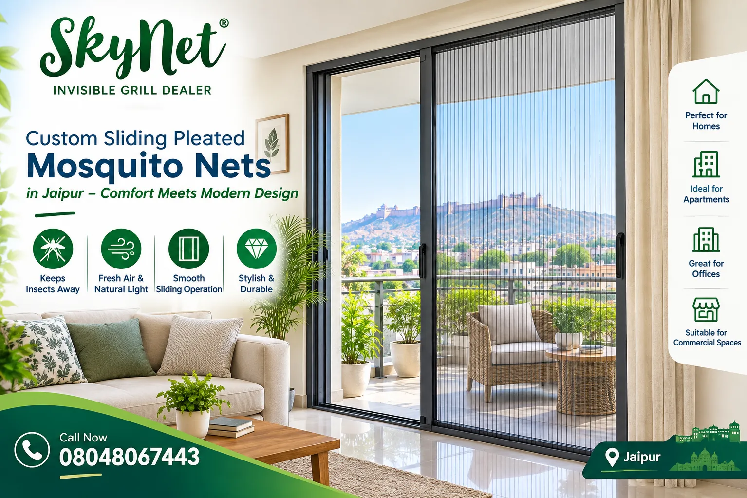 Custom Sliding Pleated Mosquito Nets in Jaipur – Comfort Meets Modern Design