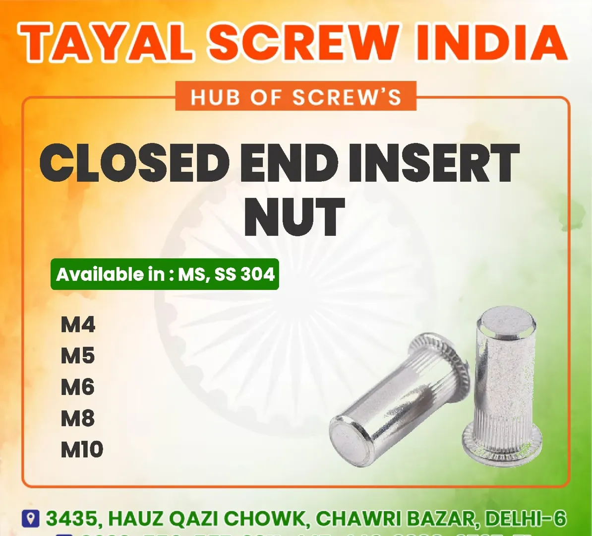 Closed End Insert Nut Dealer In Delhi