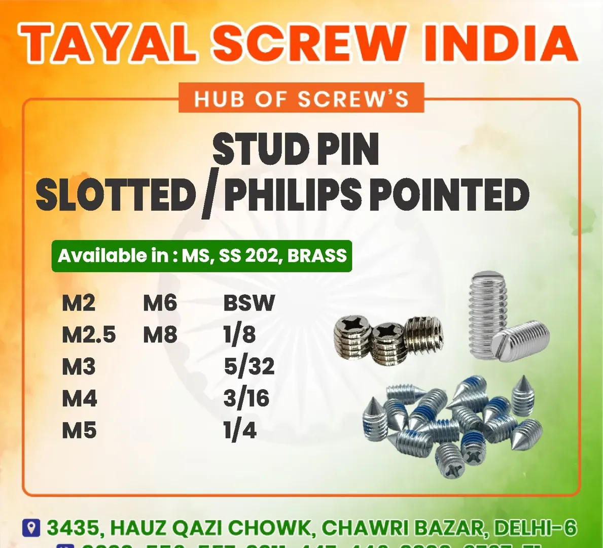 Stud Pin Slotted & Phillips Pointed Dealer In Delhi