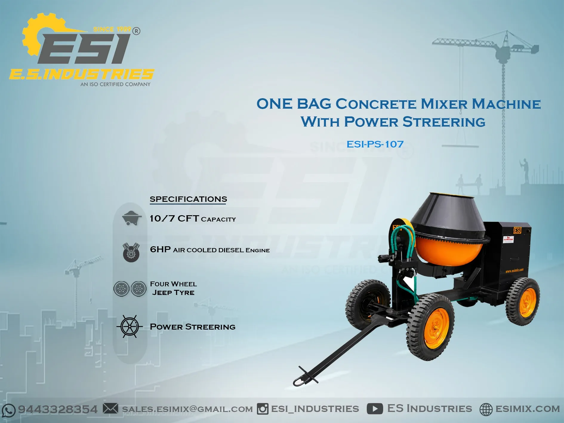 ONE BAG CONCRETE MIXER MACHINE WITH POWER STEERING IN TENKASI