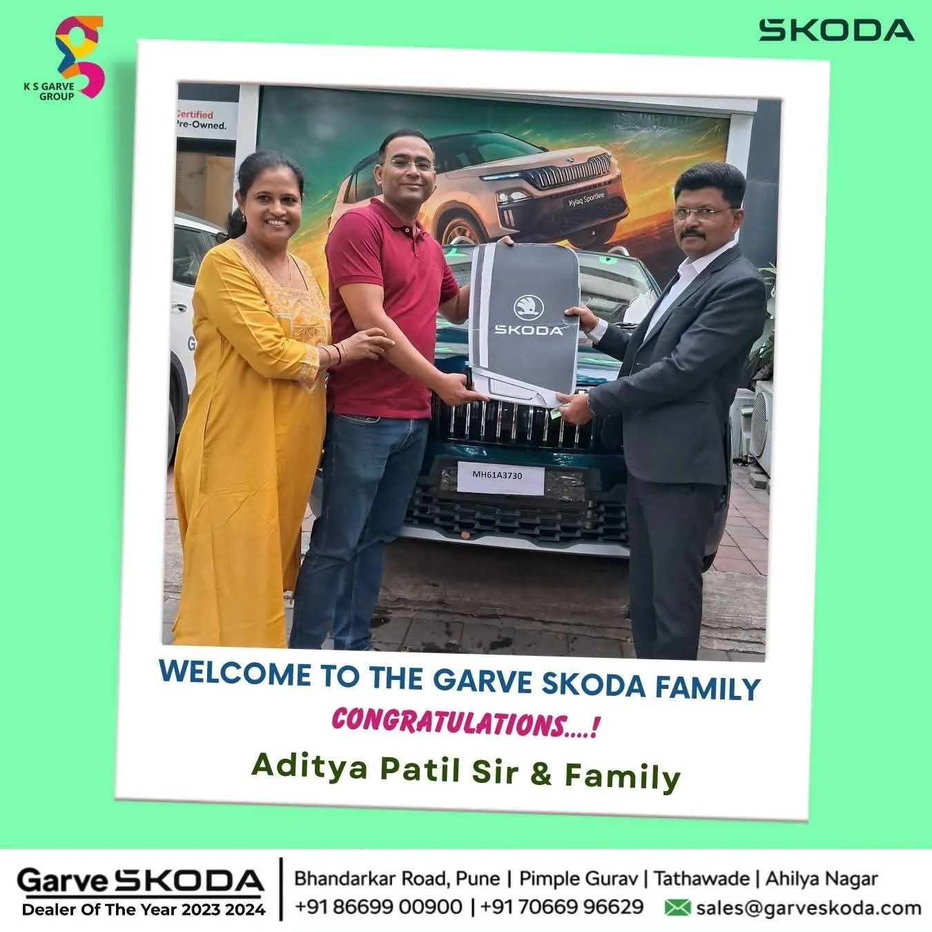 Congratulations Aditya Patil Sir & Family on taking delivery of brand new Skoda Kushaq!โจ
๐๐ข๐ฌ๐ก๐ข...