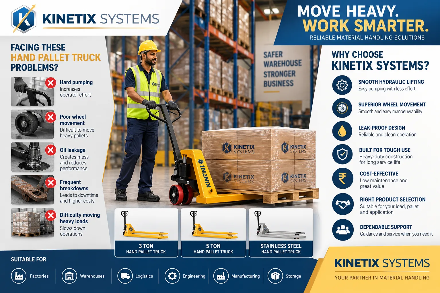 Tired of frequent issues with your Hand Pallet truck ? Time to Switch to Kinetix Systems !