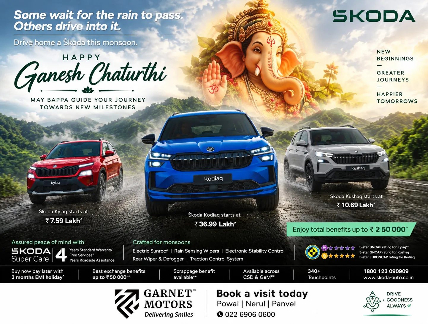Ganesh Chaturthi ŠKODA Offers | Kodiaq, Kushaq & Kylaq Deals at Garnet Motors