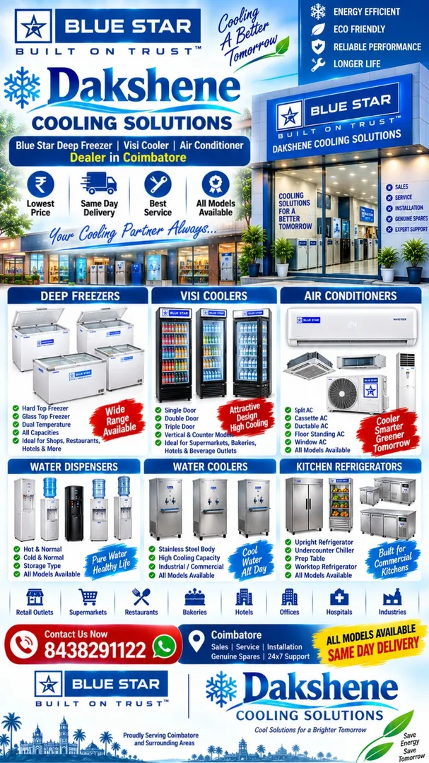 Dakshene Cooling Solutions Blue Star Dealer In Coimbatore Contact Number+918438291122