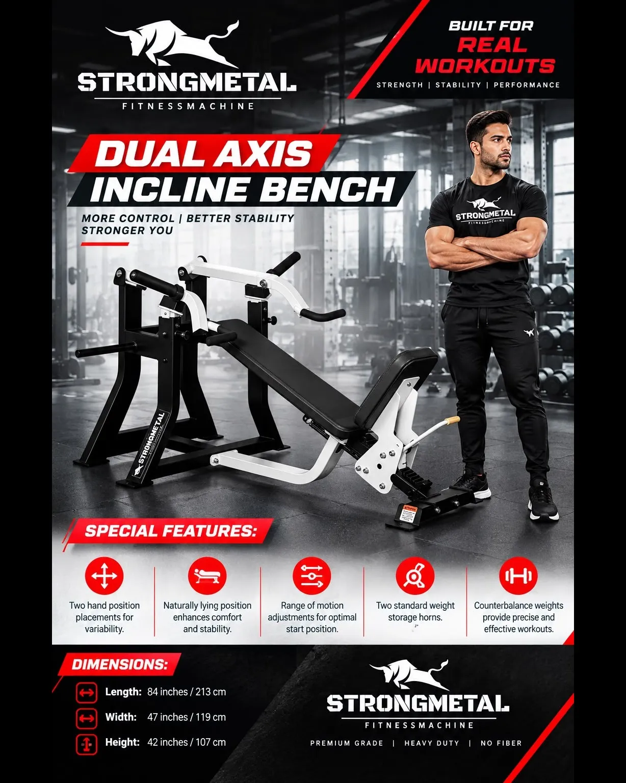 Dual Axis Incline Bench Manufacturer in Pune, Maharashtra | StrongMetal Fitness
