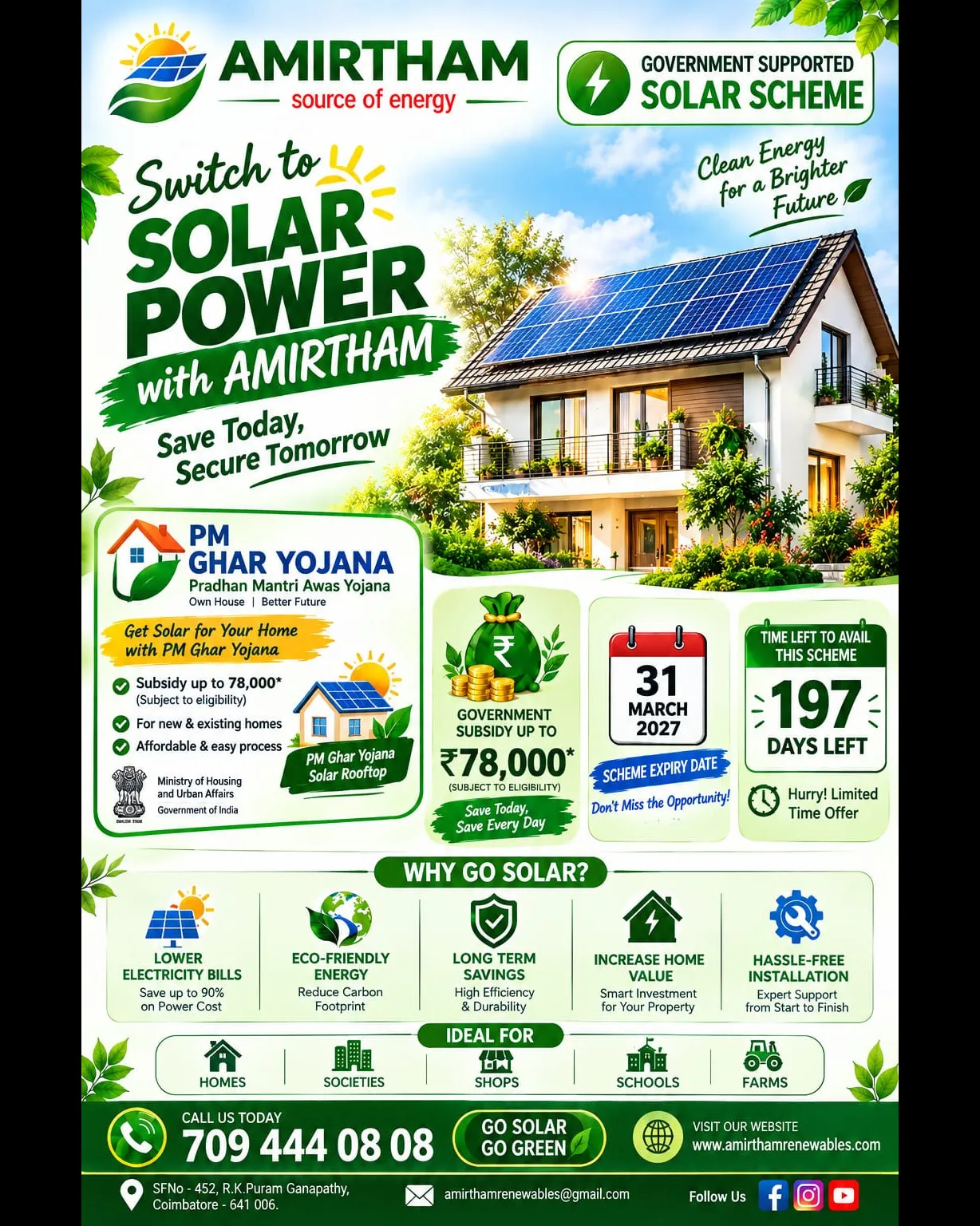 ☀️ Switch to Solar Power with AMIRTHAM – PM Surya Ghar Yojana
Take advantage of the PM Surya Ghar Y...