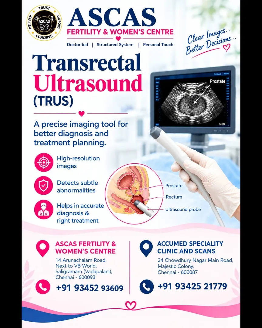 Transrectal Ultrasound (TRUS) AT ASCAS FERTILITY AND WOMAN'S CENTRE,VADAPALANI,CHENNAI.