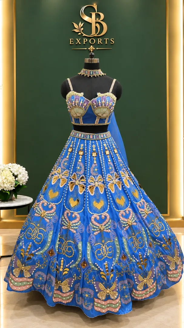 “Royal Blue Designer Bridal Lehenga – Heavily Embellished Indian Wedding Wear | SB Exports”