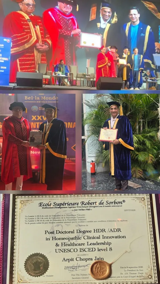Honoured with Post Doctoral D Lit Degree in Homoeopathy, Medical Inmovatiin & Global Leadership by ...