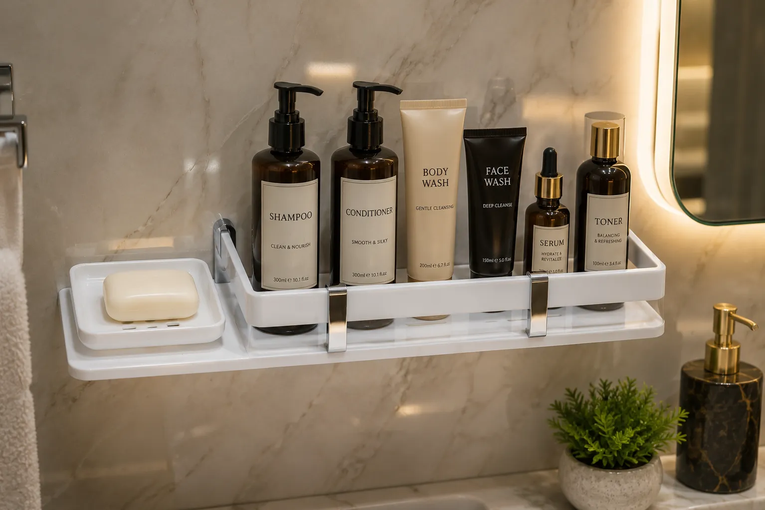 Acrylic shelf with soap dish