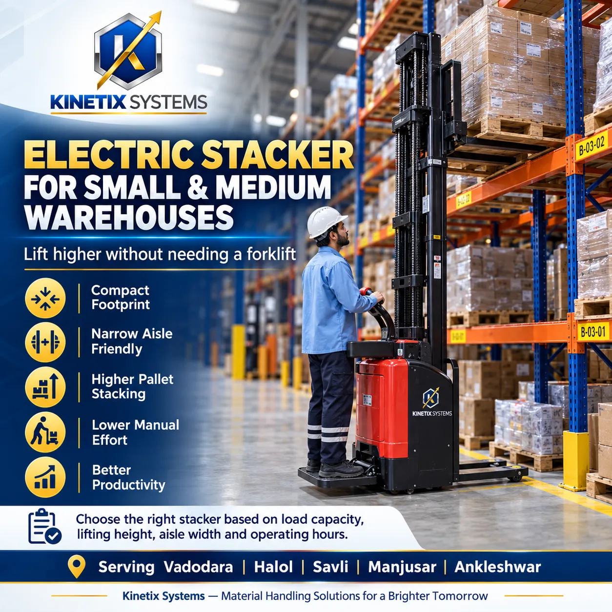 Electric Stacker for Small & Medium Warehouses