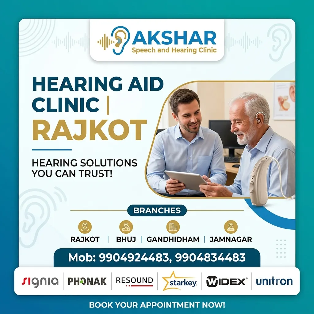 Akshar speech and hearing clinic Rajkot Bhuj Gandhidham Jamnagar Porbandar Mahuva Ahmedabad surat