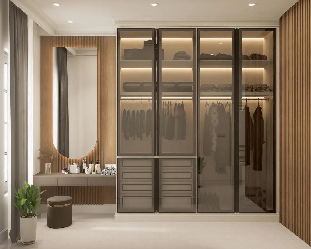 Sliding Wardrobe Designs with Dressing Table for Organized Bedrooms