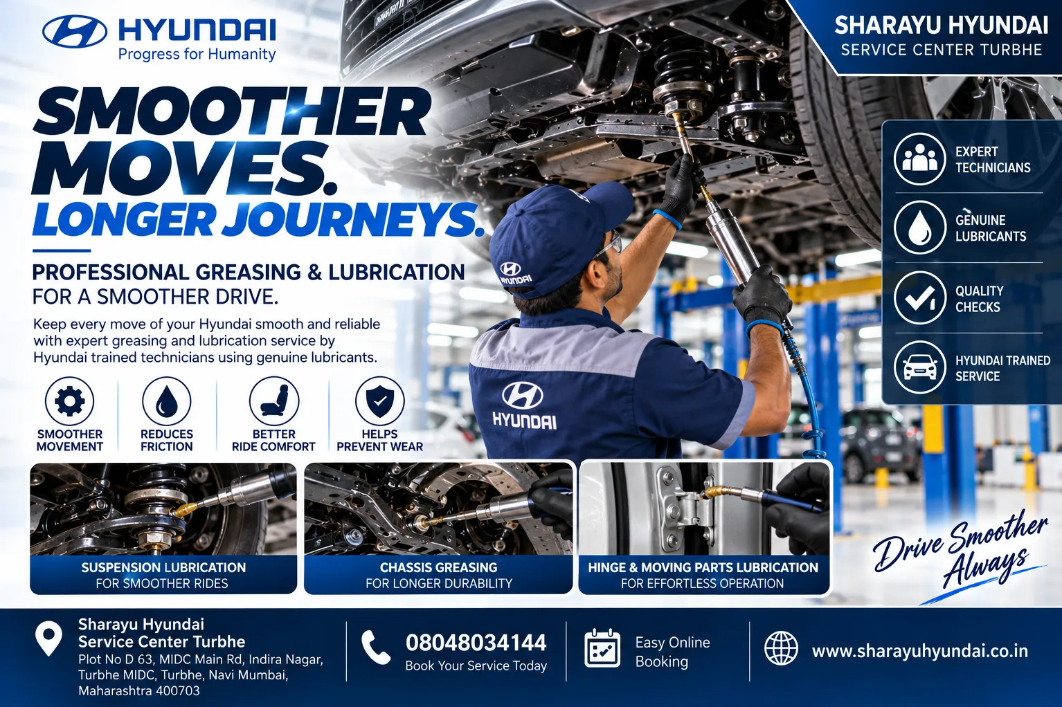 Hyundai Greasing & Lubrication Service in Turbhe | Sharayu Hyundai Service Center