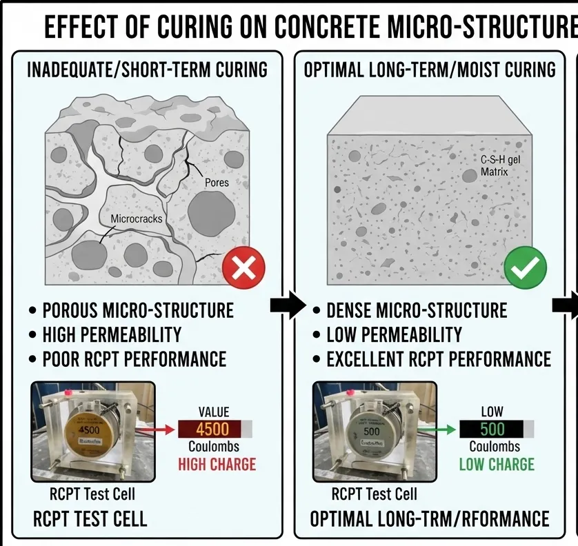 How Does Hydration and Curing Affect Micro-structure Development for RCPT?