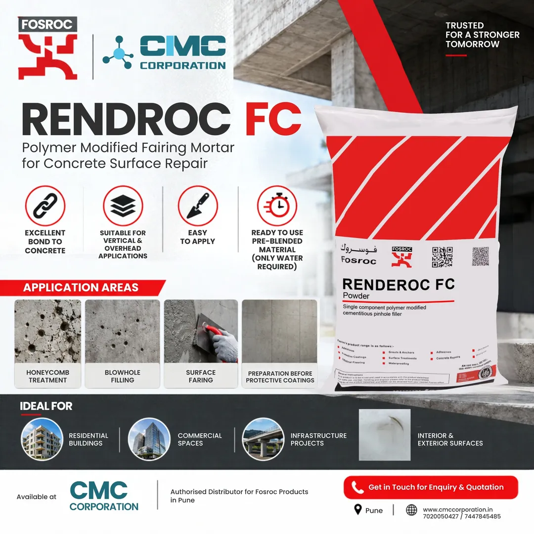 Fosroc Renderoc FC: Polymer-Modified Fairing Mortar for Concrete Surface Repair