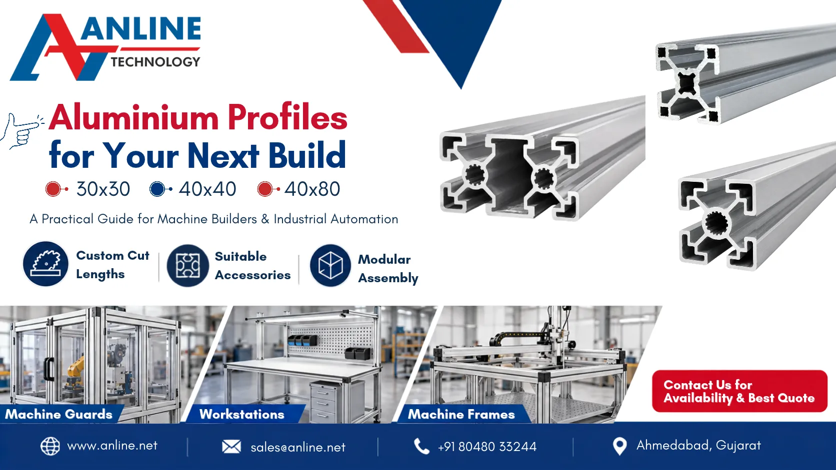 30×30, 40×40 & 40×80 Aluminium Profiles in Ahmedabad
