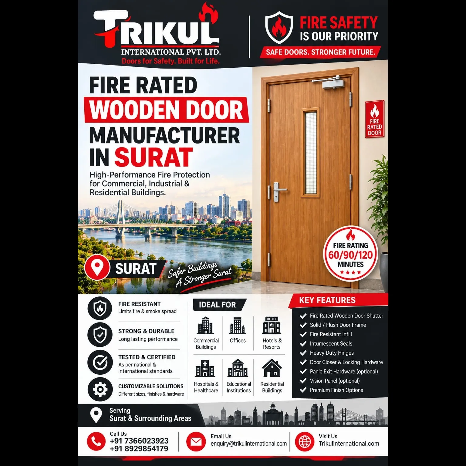 Wooden Fire Rated Door Manufacturer in Surat – Trikul International