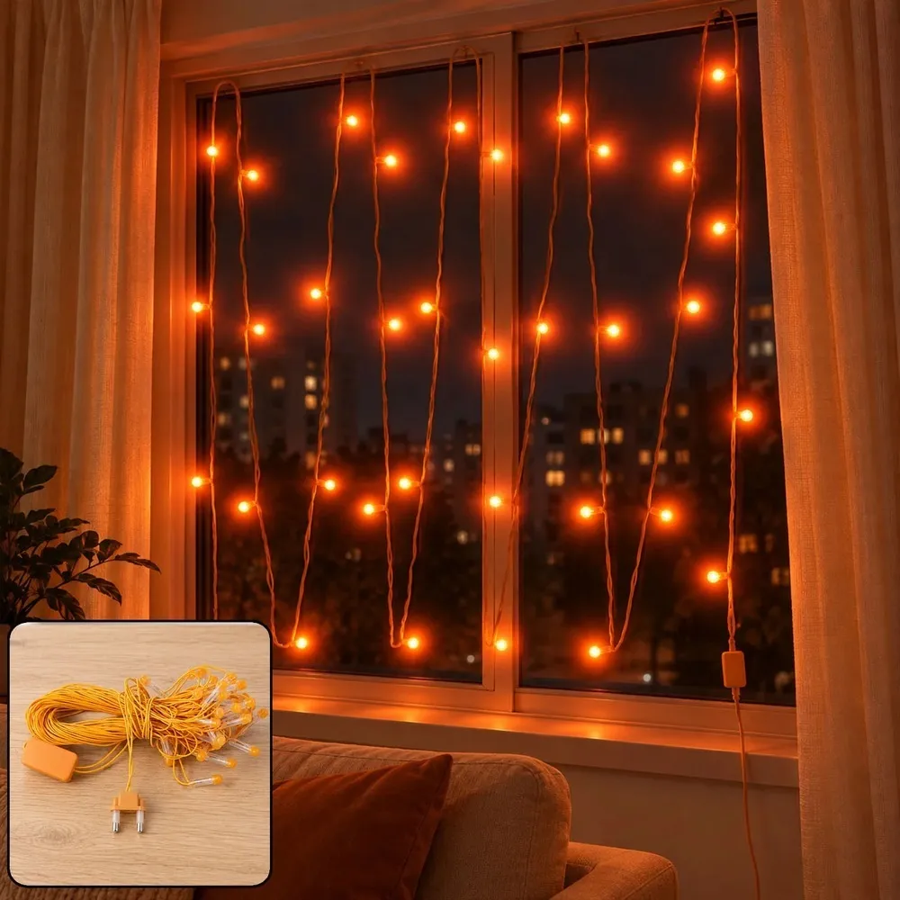 Orange LED Curtain String Lights β 10 Mtr E-commerce product supplier
