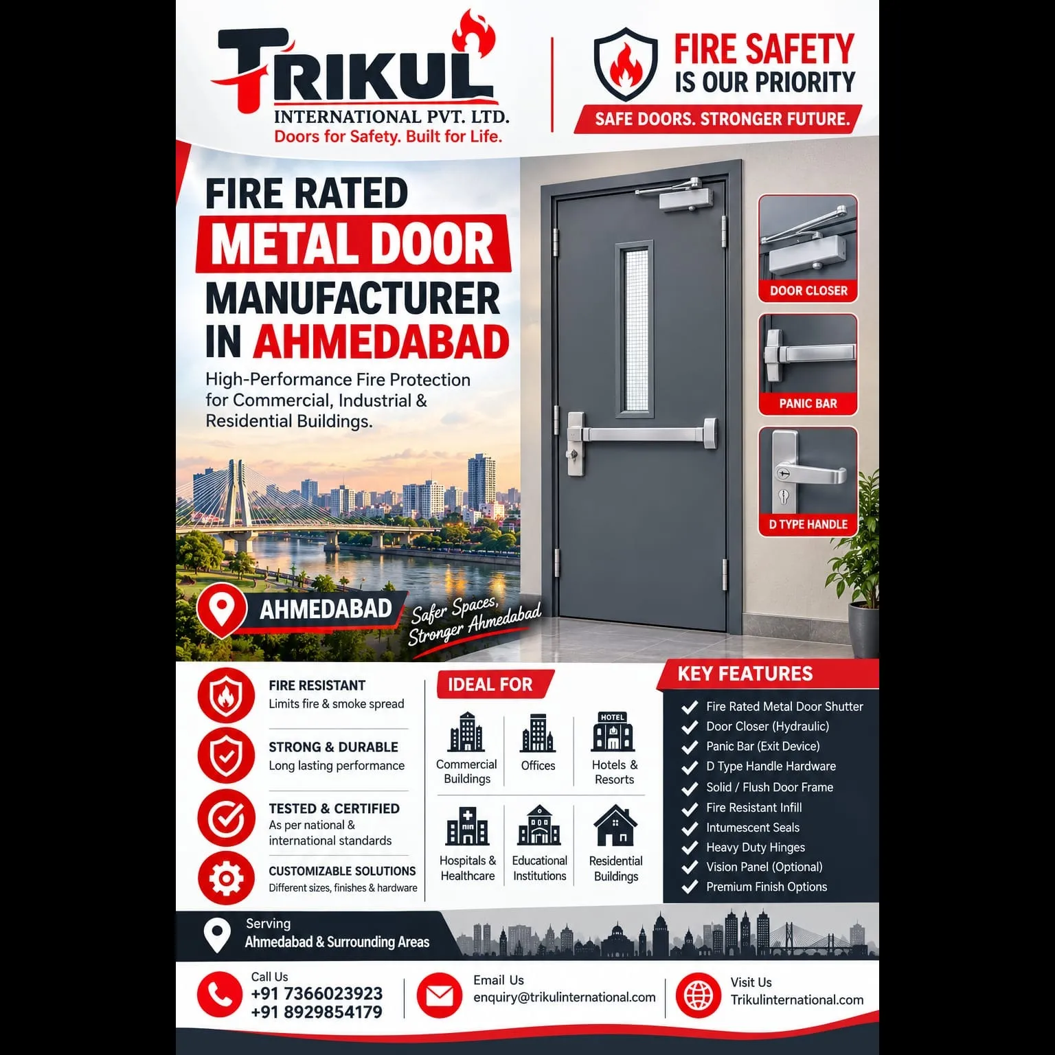 Fire Door Manufacturer in Ahmedabad – Compliance, Panic Bars & TRIKUL INTERNATIONAL