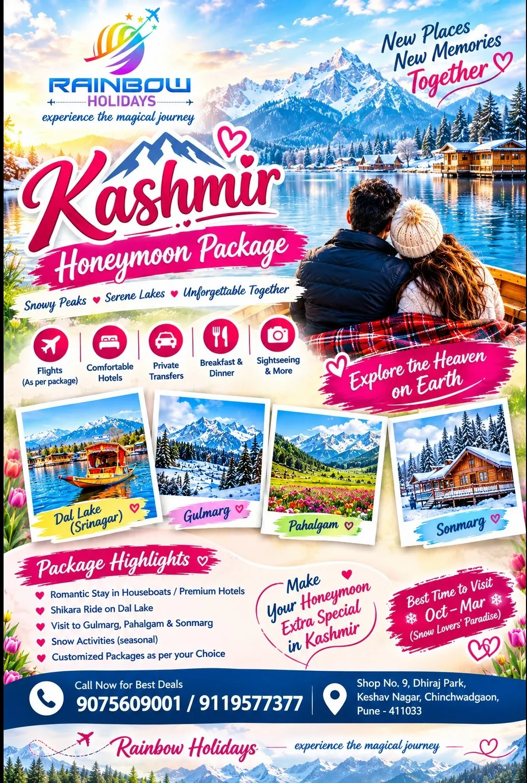 Fall in Love All Over Again in Kashmir! Plan Your Dream Honeymoon with Rainbow Holidays.