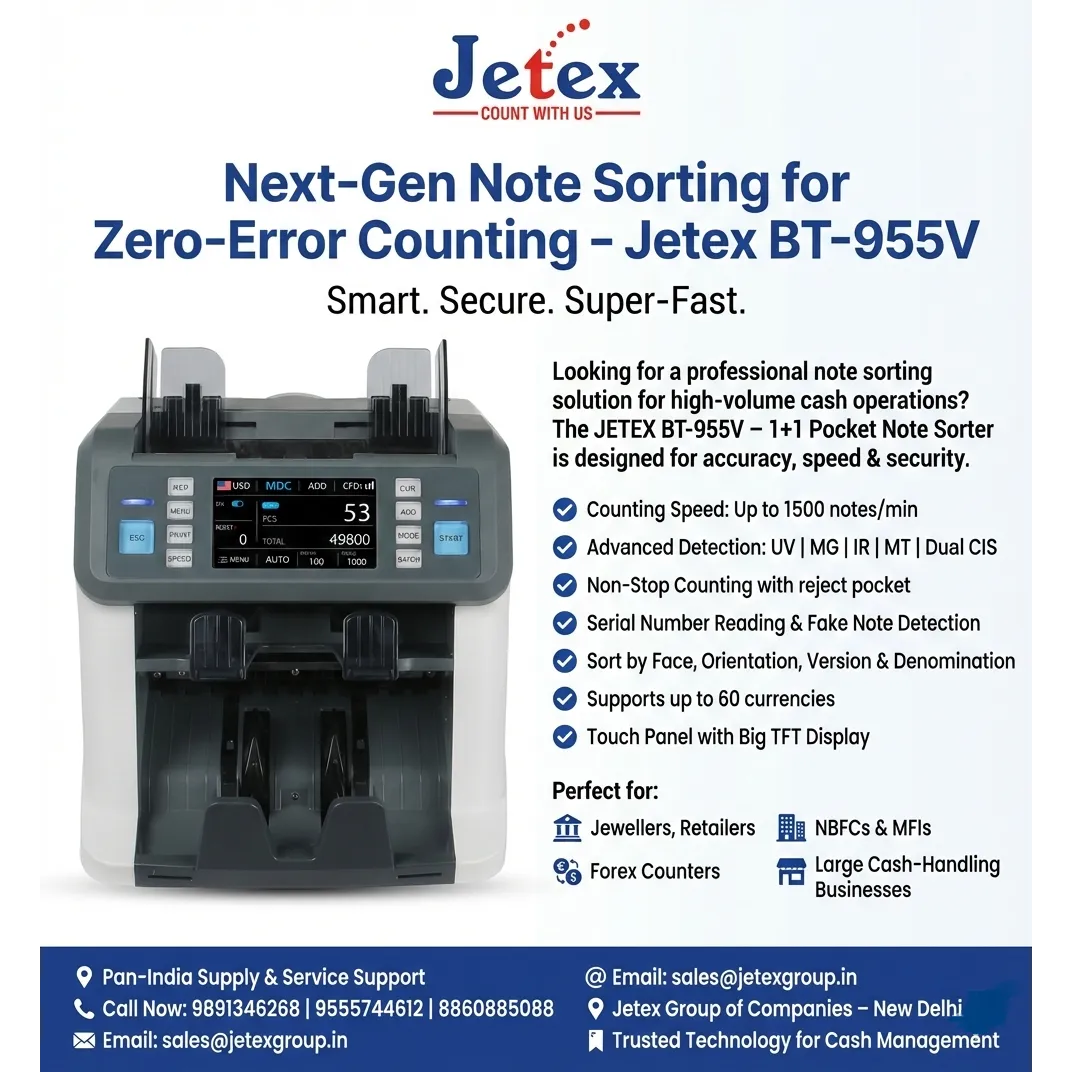 Next-Gen Note Sorting for Zero-Error Counting - Jetex BT-955V
